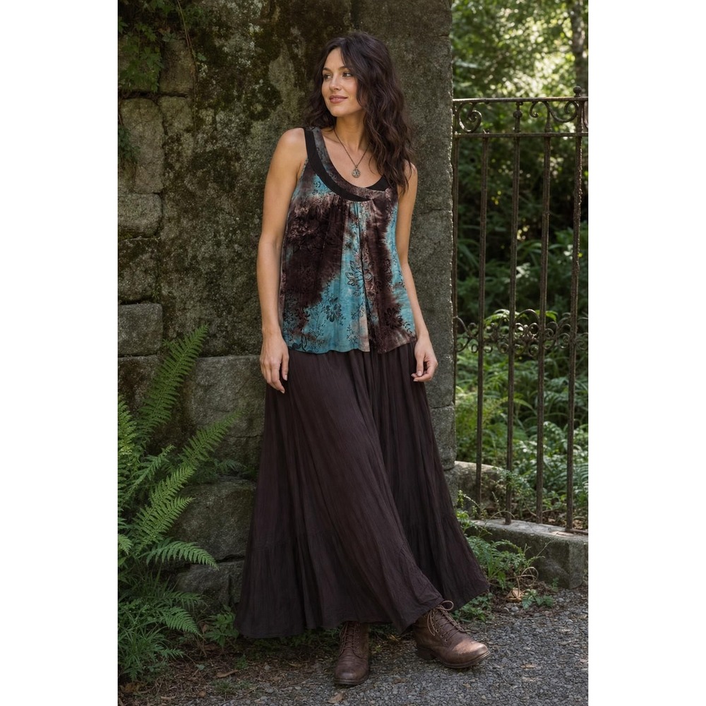 Dressbarn Floral Sleeveless Top Women's S Teal Brown Fairy Grunge Boho
